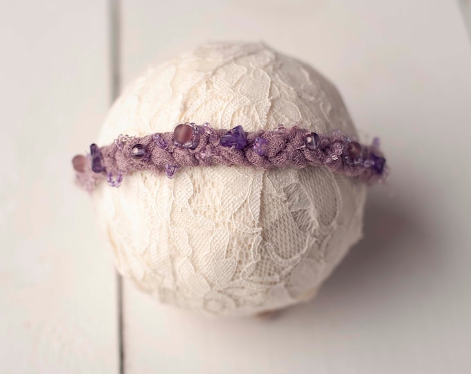 Purple Braided Beaded Newborn Baby Photography Tieback