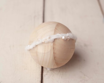 Ivory Off White Beaded Braided Tieback Headband For Baby and Newborn Photography Photo Prop