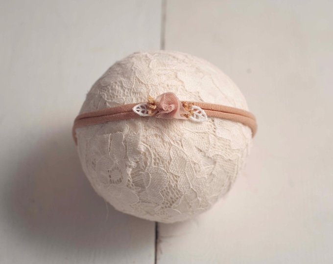 Brown Tan Single Bud Jersey Newborn Baby Dainty Tieback for Newborn Photography Photo Prop, Canadian Prop Vendor