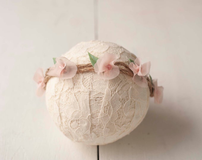 Soft Pink Chiffon Rose Jute Tieback for Newborn Photography Prop