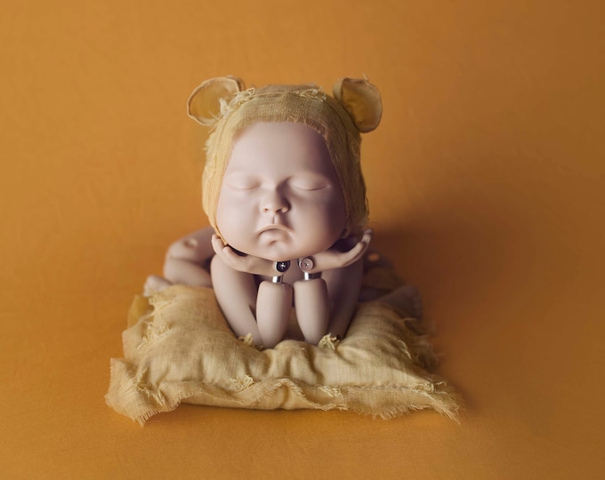 Yellow Coordinating Bonnet and Pillow Set, Yellow Pillow, Yellow Ear Hat, Yellow Newborn Photography Coordinating Prop Set