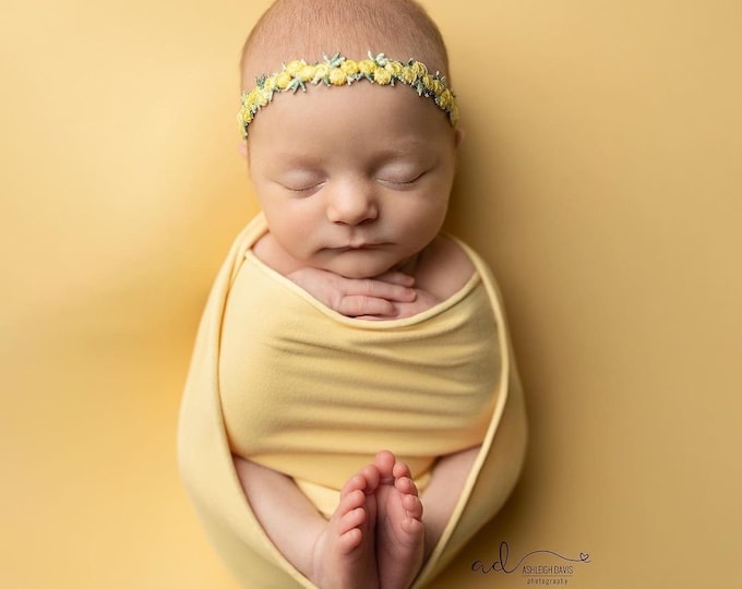 Dainty Yellow Floral Embroidered Headband For Newborn Photography Photo Prop