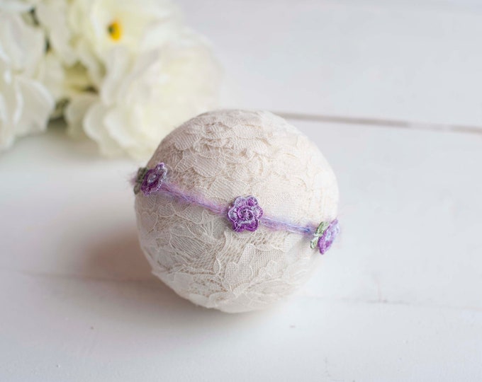 Purple Floral Applique On Mohair Tieback For Newborn Photography Photo Prop
