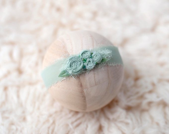 Sage Chiffon Rosette Baby Girl Headband Newborn Photography Tieback