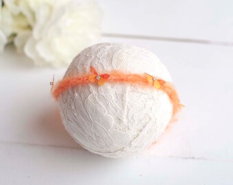 Orange Butterflies On Mohair Tieback For Newborn Photography Photo Prop
