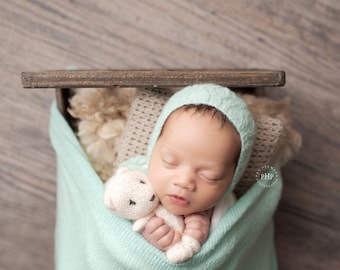 Mint Sweater Knit Bonnet and Stretch Sweater Wrap Newborn Photography Set