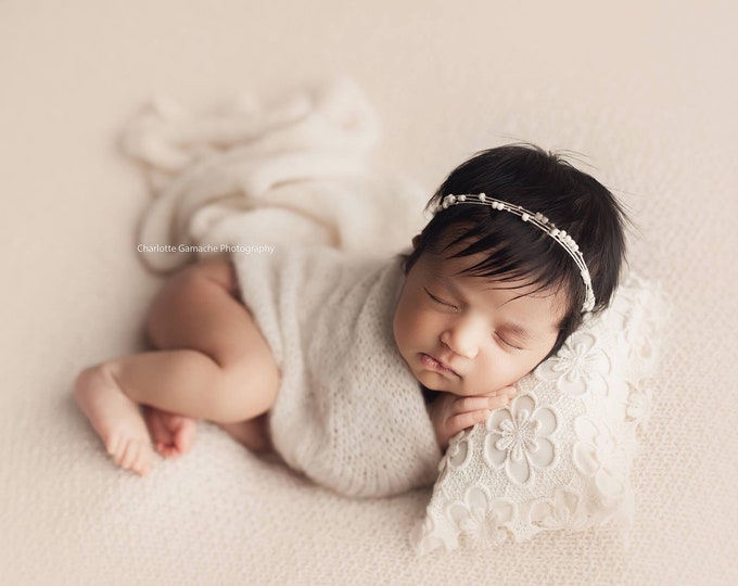 Beaded Rustic Newborn Tieback/ Newborn Headband/ Newborn Photo Prop/ Photo Props/ Newborn Headbands/ Newborn Dainty Tieback/ Newborn Halo