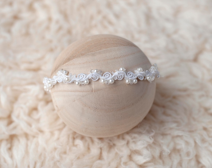 Dainty Ivory White Beaded Pearl Headband For Newborn Photography Photo Prop