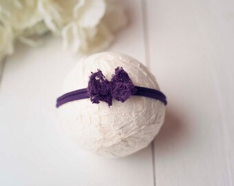 Eggplant Purple Bow Newborn Baby Tieback Photo Prop For Newborn Photography