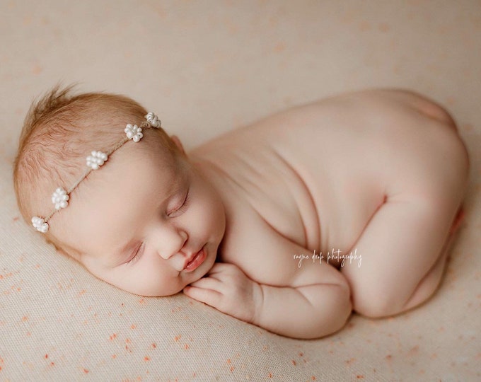 Beaded Flower Newborn Headband/ Newborn Headband/ Newborn Photo Prop/ Photo Props/ Newborn Headbands/ Newborn Dainty Tieback/ Newborn Halo