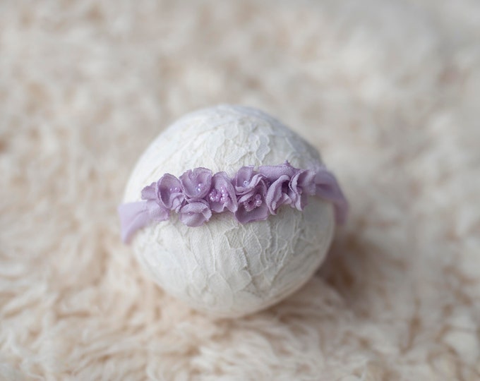 Purple Chiffon Petal Dainty Beaded Headband for Newborn Photography Photo Prop