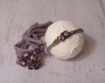 Lavender Purple Newborn Tieback, Purple Floral Tieback, Newborn Headband, Newborn Photography Photo Prop , Purple Tieback, Lavender Tieback