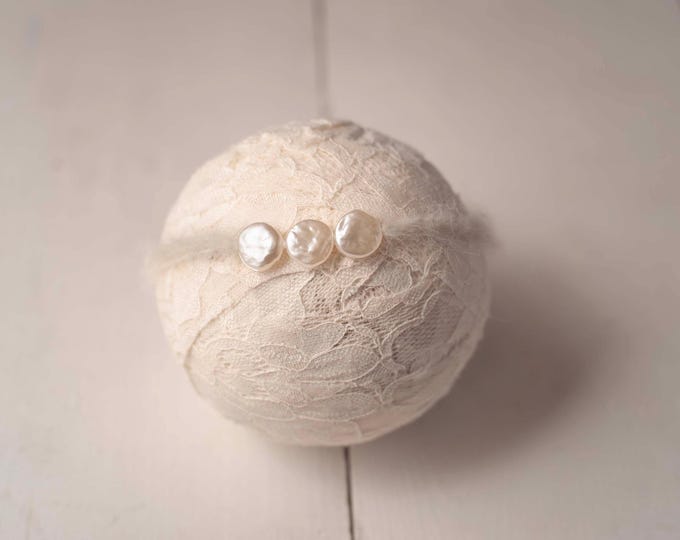 Ivory Beaded Mohair Dainty Headband for Newborn Photography Photo Prop