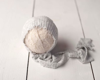 Light Heather Grey Bonnet For Newborn Photography Photo Prop