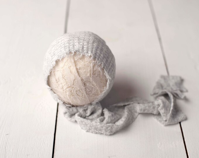 Light Heather Grey Bonnet For Newborn Photography Photo Prop