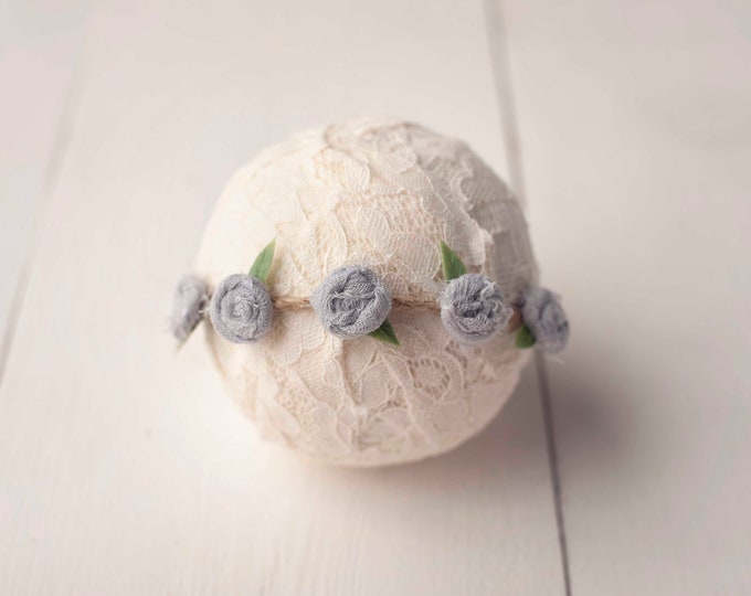 Gray Rosebud Tieback Headband for Newborn Photography Prop