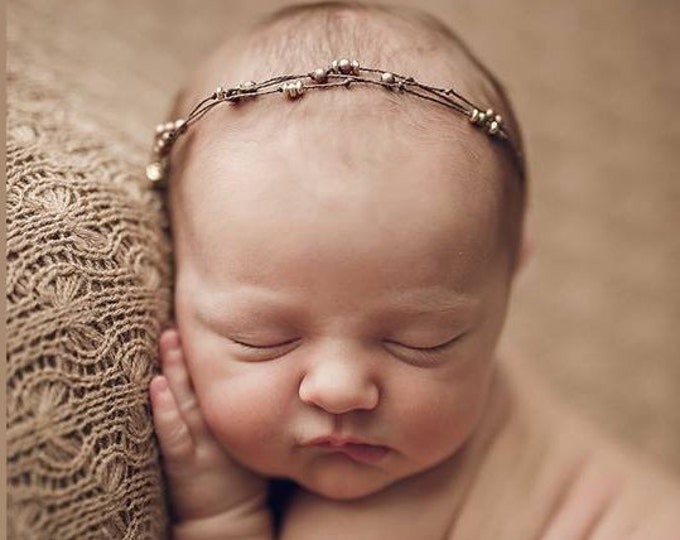 Beaded Gold & Copper Newborn Tieback/ Newborn Headband/ Newborn Photo Prop/ Photo Props/ Newborn Headbands/ Newborn Dainty Tieback/ Newborn