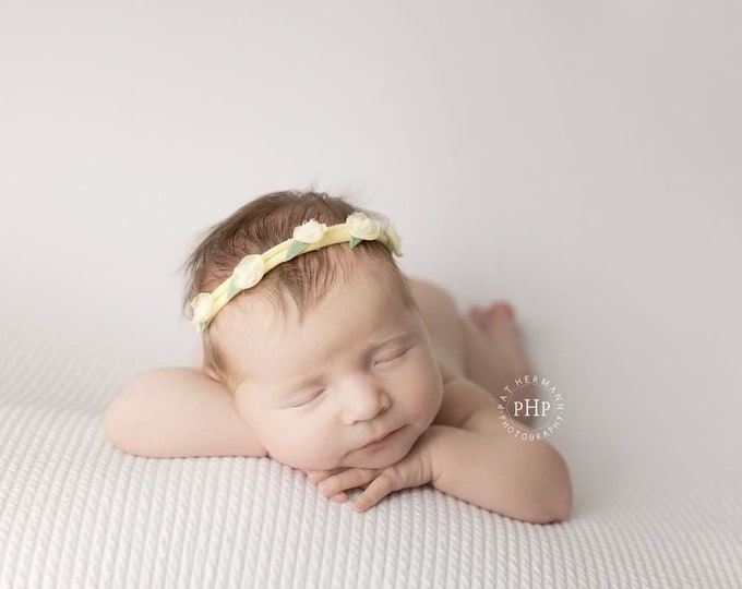 Yellow, Blue, Pink & Gray Petal Tieback Headband for Newborn Photography Prop