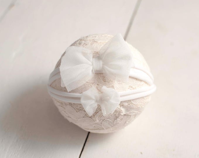 Ivory Bow Tieback for Newborn & Baby Photography Photo Prop, Canadian Photo Prop Vendor