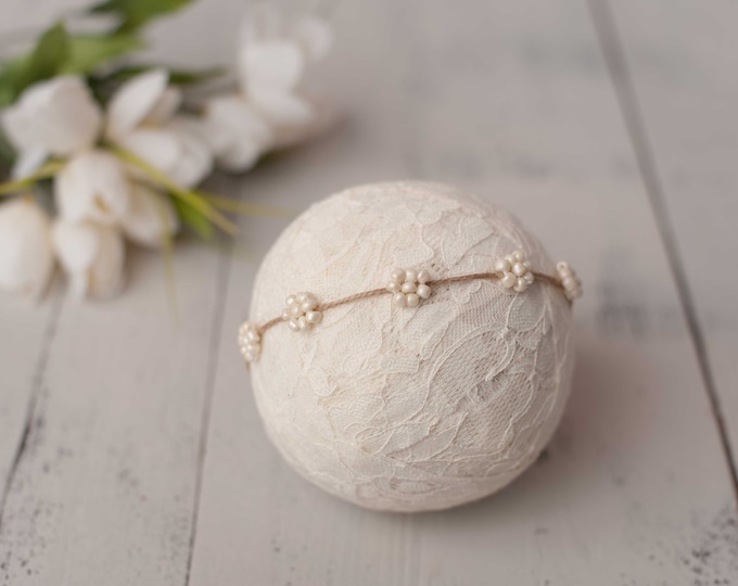 Beaded Flower Newborn Headband/ Newborn Headband/ Newborn Photo Prop/ Photo Props/ Newborn Headbands/ Newborn Dainty Tieback/ Newborn Halo