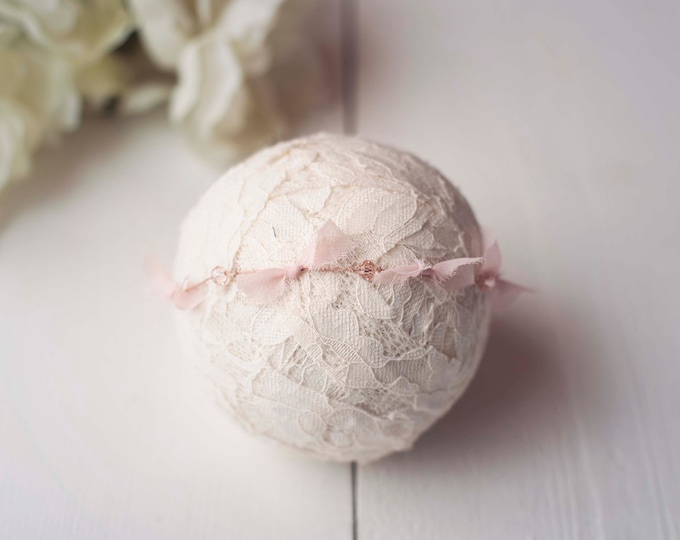 Soft Pink Beaded and Chiffon Twine Dainty Headband for Newborn Photography Photo Prop