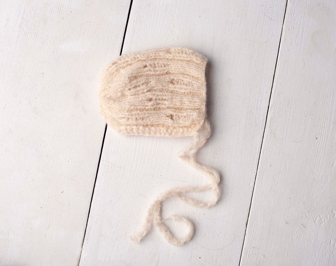 Cream Neutral Soft Stretchy Knit Bonnet for Newborn Photography Photo Prop