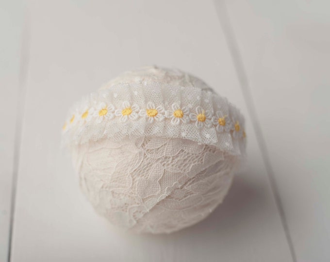 Yellow Embroidered Daisy Flower Headband For Newborn Photography Photo Prop