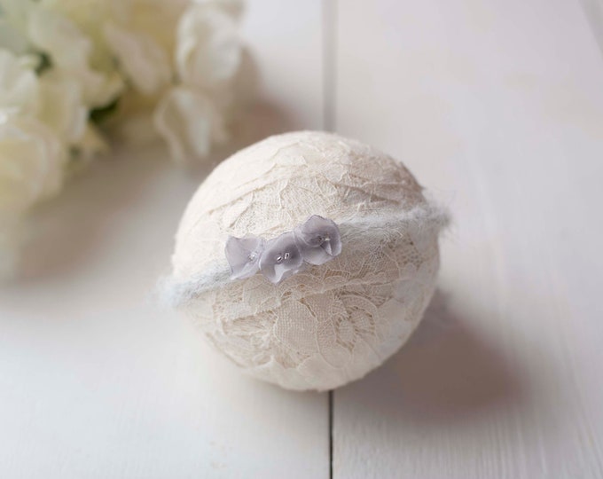 Gray Chiffon and Mohair Petal Tieback for Newborn and Sitter Baby Photography Photo Prop