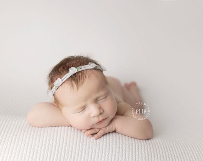 Grey, Yellow, Blue & Pink Petal Tieback Headband for Newborn Photography Prop