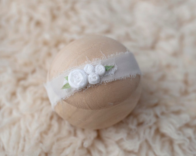 White Neutral Chiffon Rosette Baby Girl Headband Newborn Photography Tieback