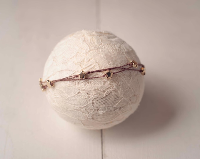 Gold Stars On Jute Headband For Newborn Photography Photo Prop
