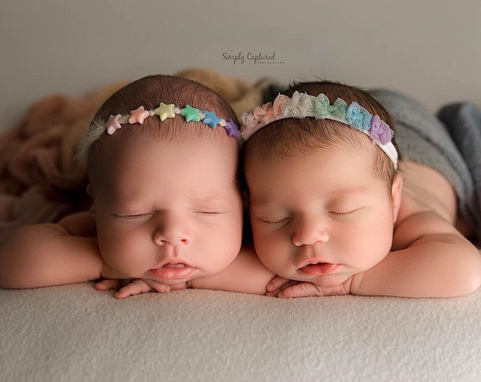 Rainbow Baby Pastel Star Tieback, Rainbow Headband Newborn Photography Prop, Rainbow Stars Tieback, Dainty Tieback, Fuzzy Rainbow Star