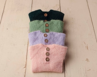 Sidney Sleeper Fuzzy Knitted Footed  Newborn Romper for Newborn Photography, Soft Knit Romper and Bonnet Newborn Out Set, Footed Romper