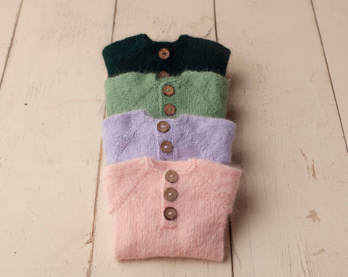 Sidney Sleeper Fuzzy Knitted Footed  Newborn Romper for Newborn Photography, Soft Knit Romper and Bonnet Newborn Out Set, Footed Romper