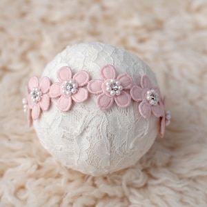 Soft Pink Flower Pearl Rhinestone Headband For Newborn Photography Photo Prop