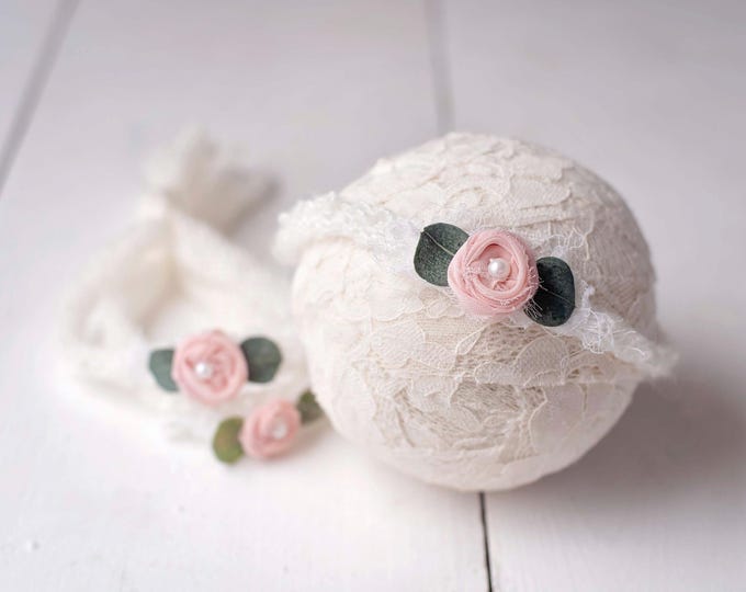 Pink Rosette Tieback For Newborn and Sitter Baby Photography Photo Prop Headband