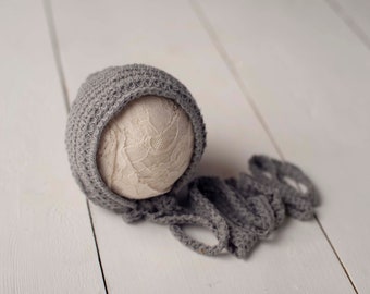 Grey Bonnet For Newborn Photography Photo Prop