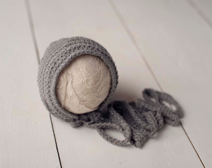 Grey Bonnet For Newborn Photography Photo Prop