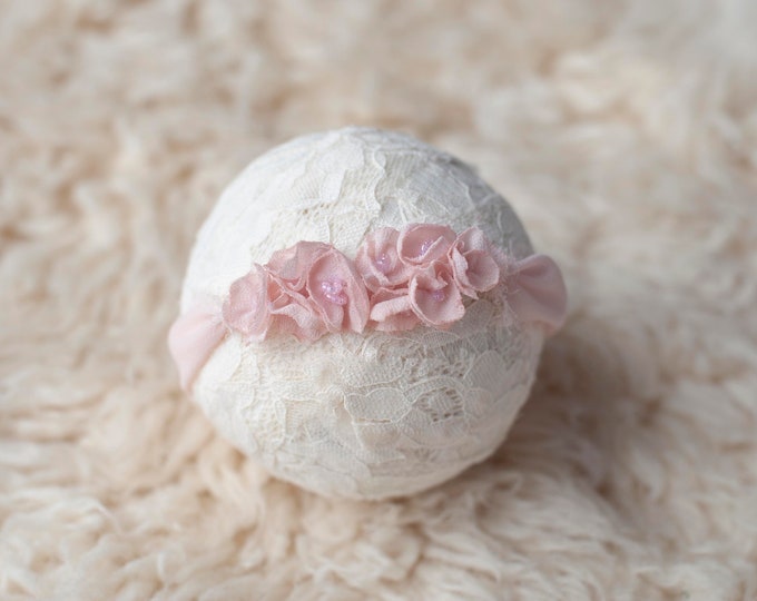 Soft Pink Chiffon Petal Dainty Beaded Headband for Newborn Photography Photo Prop