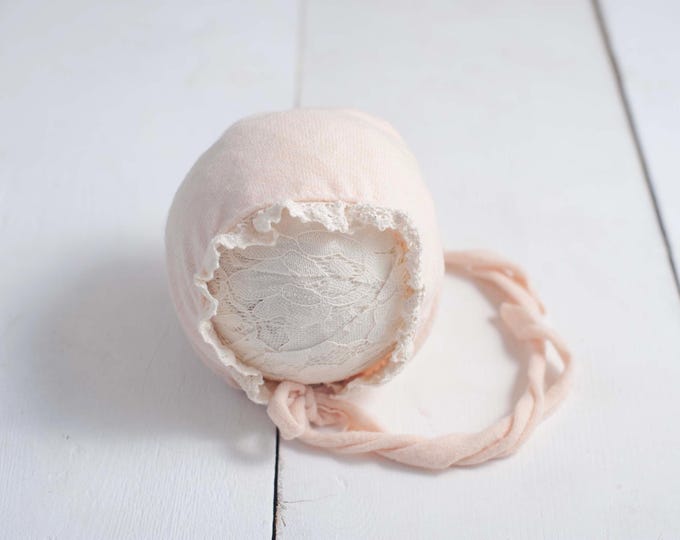 Cream Beige Lace Trimmed Bonnet For Newborn Photography Photo Prop