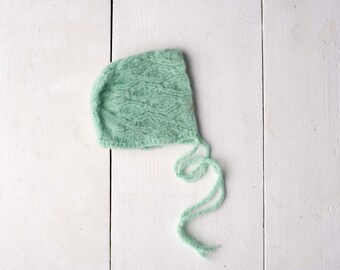Mint Green Soft Stretchy Knit Bonnet for Newborn Photography Photo Prop