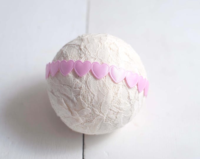 Pink Heart Tieback Headband For Baby and Newborn Photography Photo Prop, Canada Photo Prop Vendor, Valentines Tieback