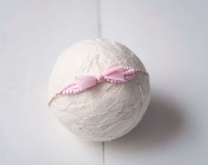 Soft Pink Beaded Twine Dainty Headband for Newborn Photography Photo Prop