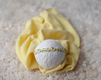 Sunshine Yellow Staple Stretch Knit Sweater Wrap and Headband Newborn Photography Photo Prop