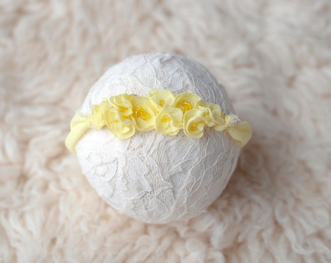 Yellow Chiffon Petal Dainty Beaded Headband for Newborn Photography Photo Prop