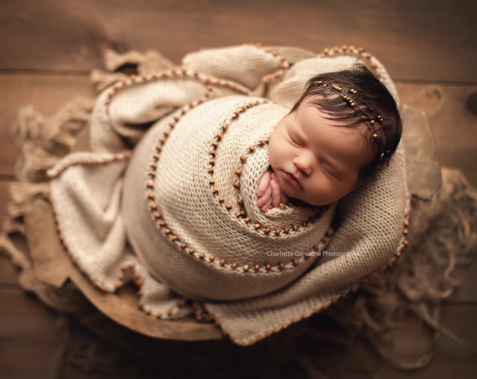 Beaded Gold & Copper Newborn Tieback/ Newborn Headband/ Newborn Photo Prop/ Photo Props/ Newborn Headbands/ Newborn Dainty Tieback/ Newborn