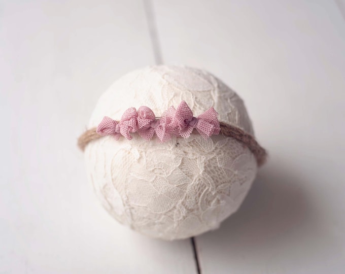 Mauve Bow Tieback Headband For Newborn and Sitter Photography Photo Prop