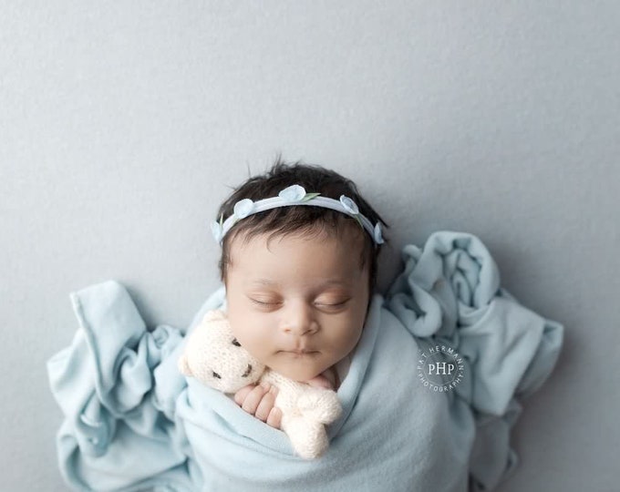 Blue, Yellow, Pink & Gray Petal Tieback Headband for Newborn Photography Prop