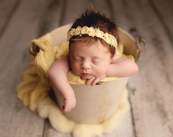 Yellow Delicate Petal Tieback Headband and Cheese Cloth Wrap Layer Set for Newborn Photography Photo Prop