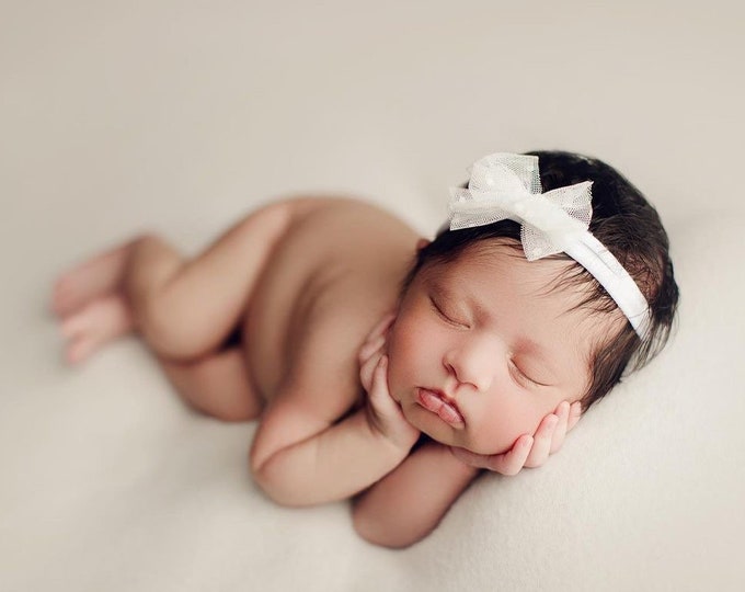 Ivory Polka Dot Bow Tieback for Newborn Baby Photography